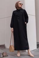 Tesettür giyim SİYAH YIRTMAÇ DETAYLI CEPLİ UZUN TUNİK T 2228