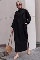 Tesettür giyim SİYAH YIRTMAÇ DETAYLI CEPLİ UZUN TUNİK T 2228