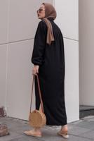 Tesettür giyim SİYAH YIRTMAÇ DETAYLI CEPLİ UZUN TUNİK T 2228