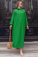 Tesettür giyim YEŞİL YIRTMAÇ DETAYLI CEPLİ UZUN TUNİK T 2228