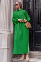 Tesettür giyim YEŞİL YIRTMAÇ DETAYLI CEPLİ UZUN TUNİK T 2228