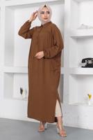 Tesettür giyim KAHVE YIRTMAÇ DETAYLI CEPLİ UZUN TUNİK T 2228
