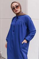 Tesettür giyim LACİVERT YIRTMAÇ DETAYLI CEPLİ UZUN TUNİK T 2228