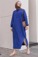 Tesettür giyim LACİVERT YIRTMAÇ DETAYLI CEPLİ UZUN TUNİK T 2228
