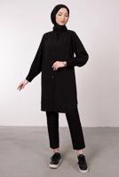 Tesettür giyim SİYAH MANŞETLERİ LASTİKLİ GÖMLEK TUNİK T 2685 