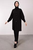 Tesettür giyim SİYAH MANŞETLERİ LASTİKLİ GÖMLEK TUNİK T 2685 