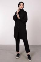 Tesettür giyim SİYAH MANŞETLERİ LASTİKLİ GÖMLEK TUNİK T 2685 