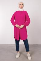Tesettür giyim FUŞYA MANŞETLERİ LASTİKLİ GÖMLEK TUNİK T 2685 