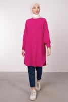 Tesettür giyim FUŞYA MANŞETLERİ LASTİKLİ GÖMLEK TUNİK T 2685 