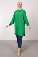 Tesettür giyim YEŞİL MANŞETLERİ LASTİKLİ GÖMLEK TUNİK T 2685 