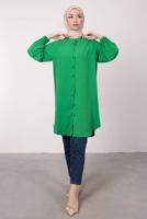Tesettür giyim YEŞİL MANŞETLERİ LASTİKLİ GÖMLEK TUNİK T 2685 