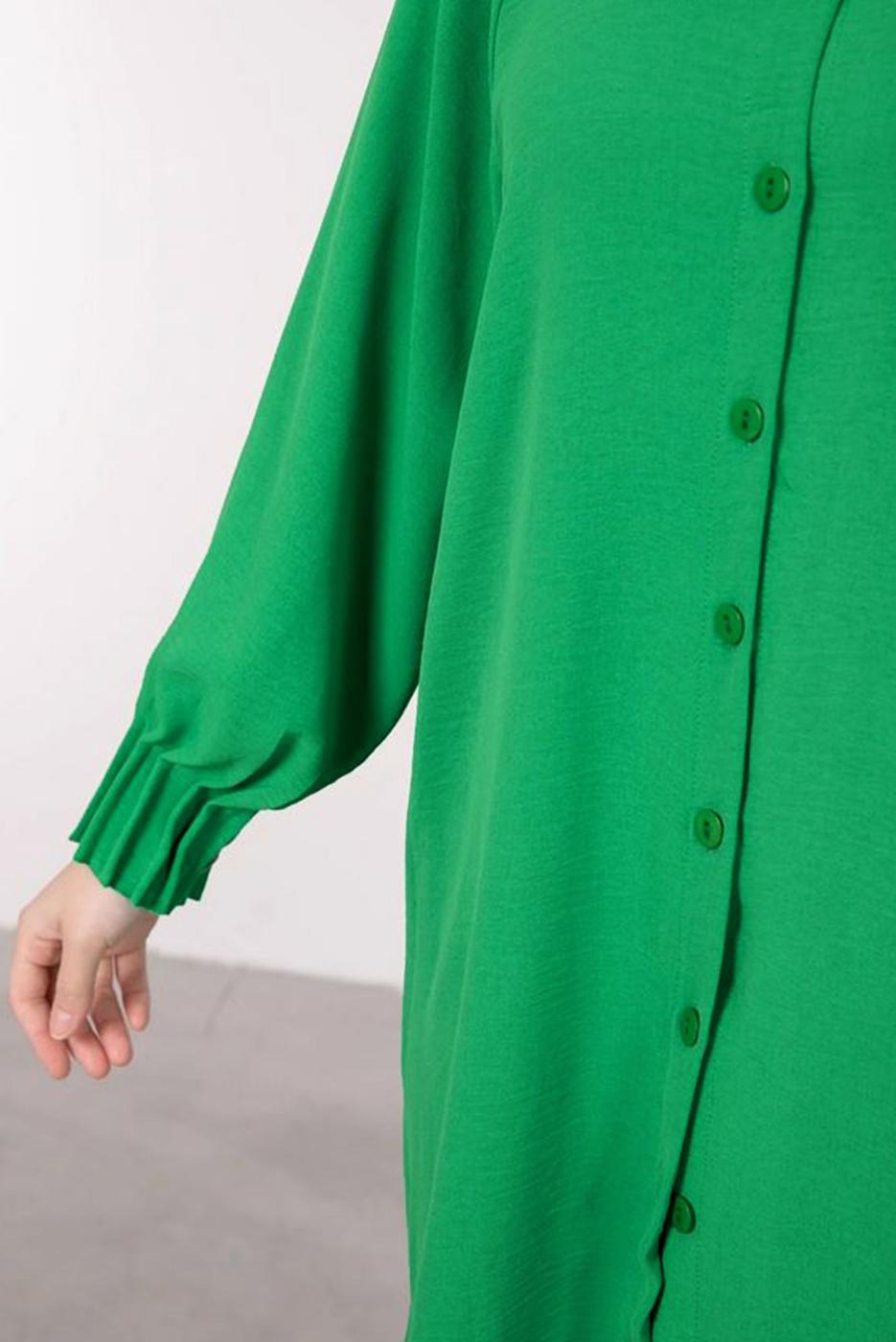 Tesettür giyim YEŞİL MANŞETLERİ LASTİKLİ GÖMLEK TUNİK T 2685 