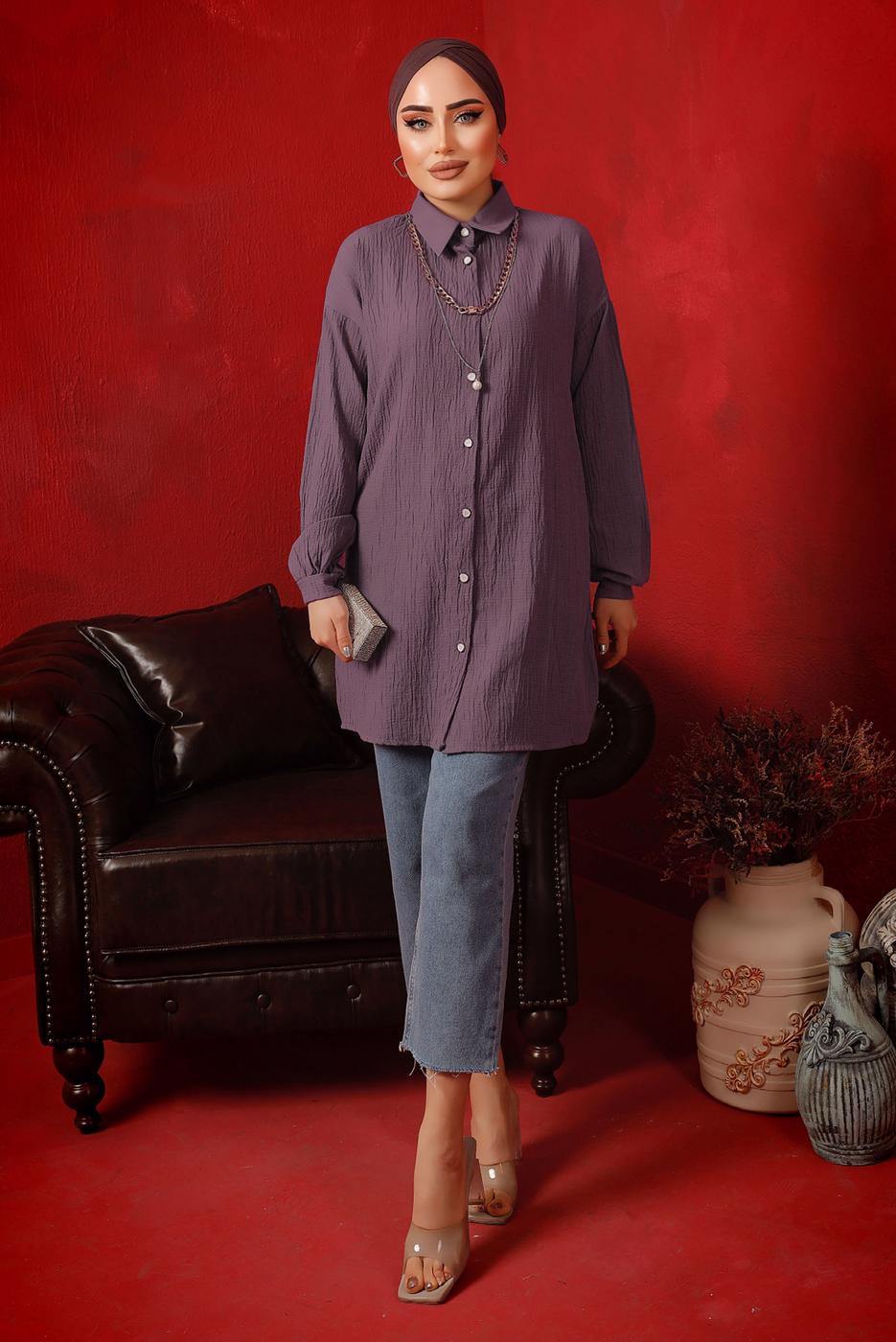Tesettür giyim MOR ZİNCİR DETAYLI DÜĞMELİ TUNİK T 2792