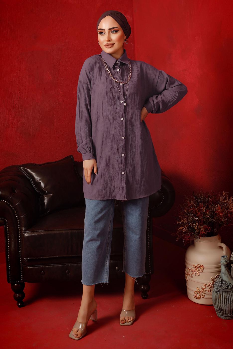 Tesettür giyim MOR ZİNCİR DETAYLI DÜĞMELİ TUNİK T 2792