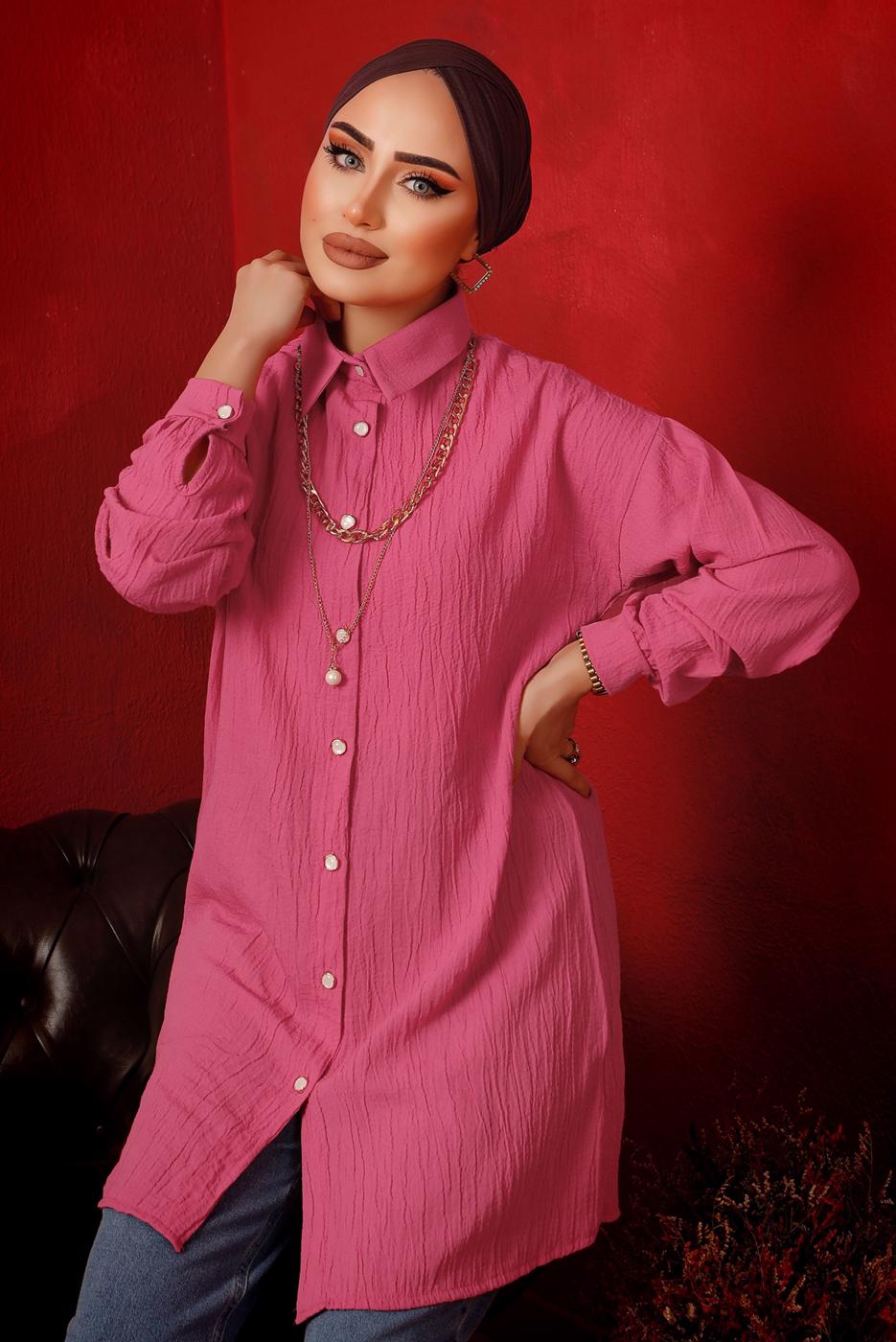 Tesettür giyim FUŞYA ZİNCİR DETAYLI DÜĞMELİ TUNİK T 2792