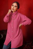 Tesettür giyim FUŞYA ZİNCİR DETAYLI DÜĞMELİ TUNİK T 2792