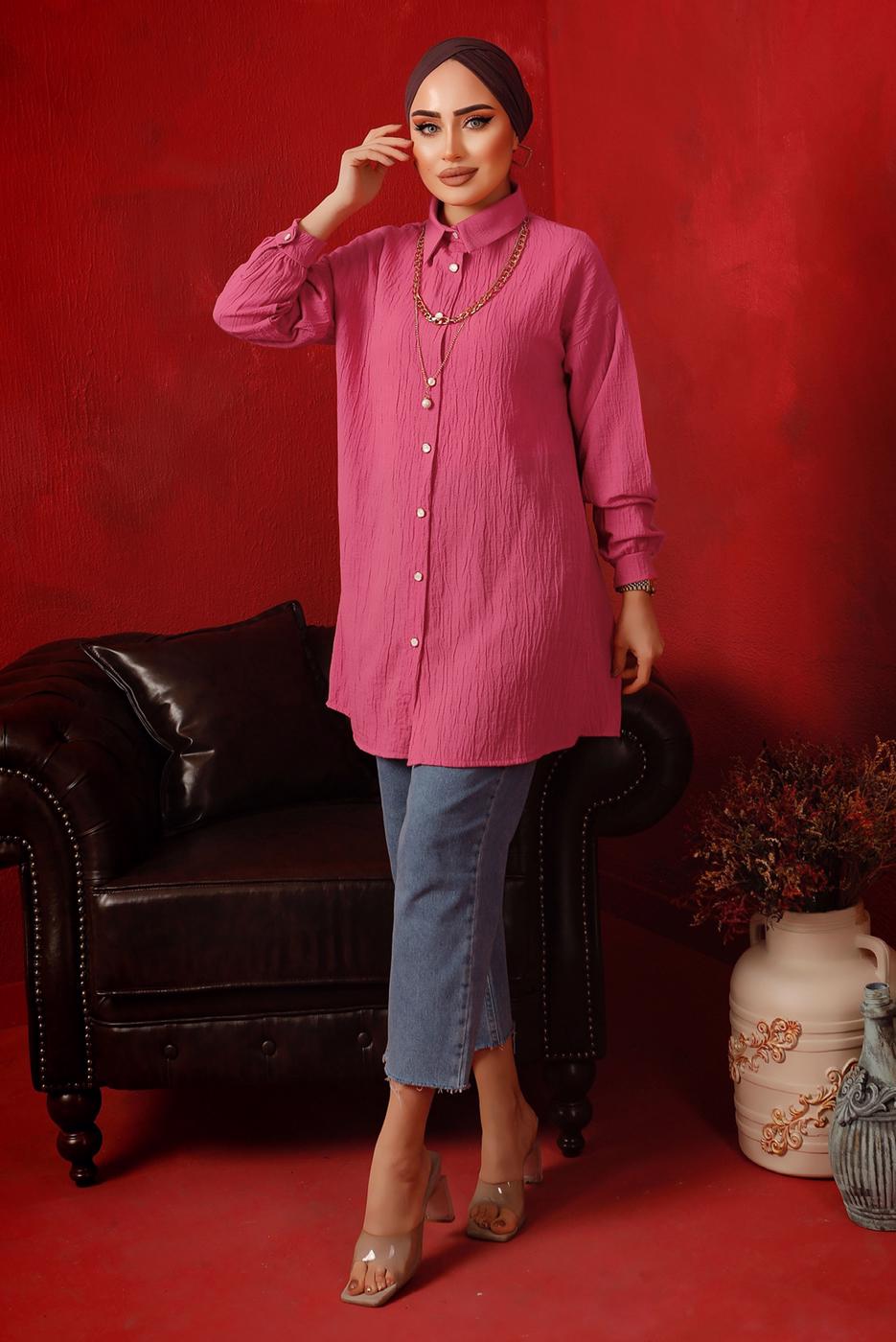 Tesettür giyim FUŞYA ZİNCİR DETAYLI DÜĞMELİ TUNİK T 2792