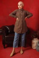 Tesettür giyim KAHVE ZİNCİR DETAYLI DÜĞMELİ TUNİK T 2792