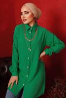 Tesettür giyim YEŞİL ZİNCİR DETAYLI DÜĞMELİ TUNİK T 2792