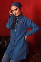 Tesettür giyim LACİVERT ZİNCİR DETAYLI DÜĞMELİ TUNİK T 2792