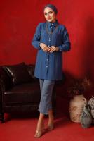 Tesettür giyim LACİVERT ZİNCİR DETAYLI DÜĞMELİ TUNİK T 2792