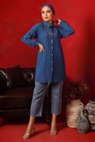 Tesettür giyim LACİVERT ZİNCİR DETAYLI DÜĞMELİ TUNİK T 2792