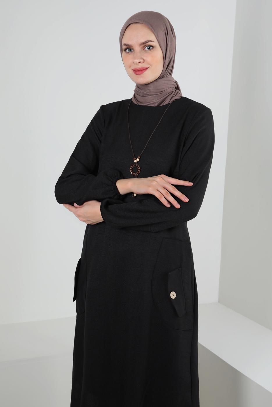 Vêtements hijab NOIR TUNIQUE COL ROND DÉTAIL POCHE T 2885