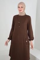 Tesettür giyim KAHVE CEP DETAYLI BİSİKLET YAKA TUNİK T 2885