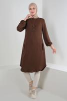Tesettür giyim KAHVE CEP DETAYLI BİSİKLET YAKA TUNİK T 2885