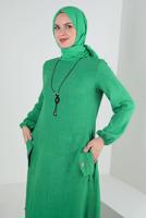 Tesettür giyim YEŞİL CEP DETAYLI BİSİKLET YAKA TUNİK T 2885