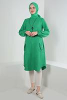 Tesettür giyim YEŞİL CEP DETAYLI BİSİKLET YAKA TUNİK T 2885
