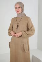 Tesettür giyim VİZON CEP DETAYLI BİSİKLET YAKA TUNİK T 2885