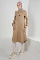 Tesettür giyim VİZON CEP DETAYLI BİSİKLET YAKA TUNİK T 2885