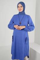 Tesettür giyim LACİVERT CEP DETAYLI BİSİKLET YAKA TUNİK T 2885