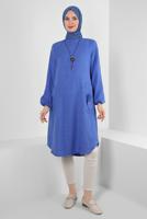 Tesettür giyim LACİVERT CEP DETAYLI BİSİKLET YAKA TUNİK T 2885