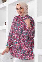 Tesettür giyim YEŞİL DESENLİ GÖMLEK TUNİK T 2888