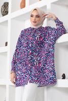 Tesettür giyim MOR DESENLİ GÖMLEK TUNİK T 2888