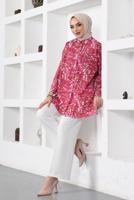 Tesettür giyim FUŞYA DESENLİ GÖMLEK TUNİK T 2888