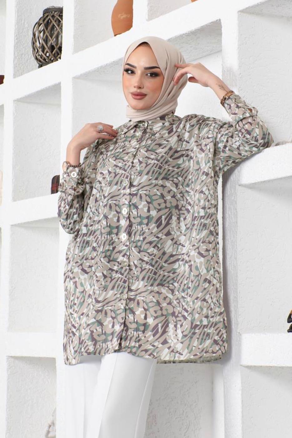 Tesettür giyim VİZON DESENLİ GÖMLEK TUNİK T 2888