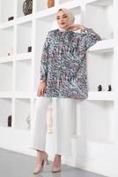 Tesettür giyim MAVİ DESENLİ GÖMLEK TUNİK T 2888