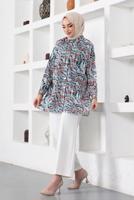 Tesettür giyim MAVİ DESENLİ GÖMLEK TUNİK T 2888