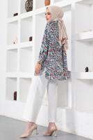 Tesettür giyim MAVİ DESENLİ GÖMLEK TUNİK T 2888