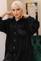 Tesettür giyim SİYAH LEOPAR DESENLİ ZİNCİR DETAYLI TUNİK T 3003