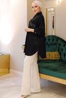 Tesettür giyim SİYAH LEOPAR DESENLİ ZİNCİR DETAYLI TUNİK T 3003