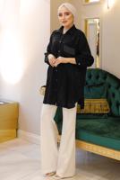 Tesettür giyim SİYAH LEOPAR DESENLİ ZİNCİR DETAYLI TUNİK T 3003