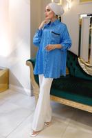 Tesettür giyim MAVİ LEOPAR DESENLİ ZİNCİR DETAYLI TUNİK T 3003