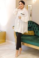 Tesettür giyim EKRU LEOPAR DESENLİ ZİNCİR DETAYLI TUNİK T 3003