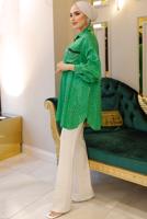 Tesettür giyim YEŞİL LEOPAR DESENLİ ZİNCİR DETAYLI TUNİK T 3003