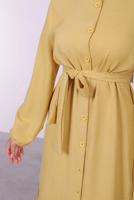 Tesettür giyim TURUNCU YANI YIRTMAÇLU KUŞAKLI UZUN TUNİK T 3395 