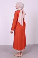 Tesettür giyim TURUNCU YANI YIRTMAÇLU KUŞAKLI UZUN TUNİK T 3395 